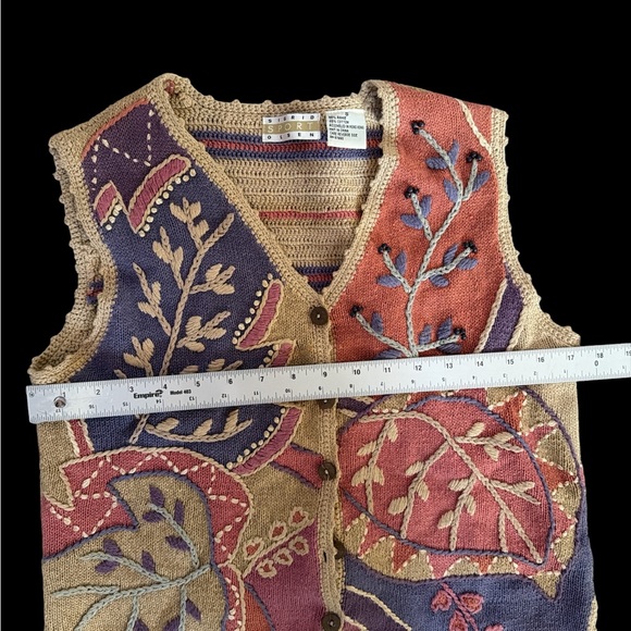 Sigrid Olsen Sport Vest Small Embroidered Knit Ramie Cotton Boho Patchwork Y2K - Picture 8 of 9